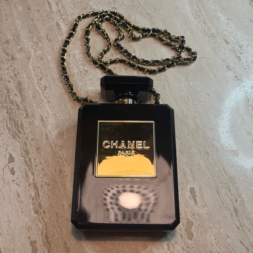 Chanel No. 5 Perfume Bottle Shaped Bag in Black and Gold